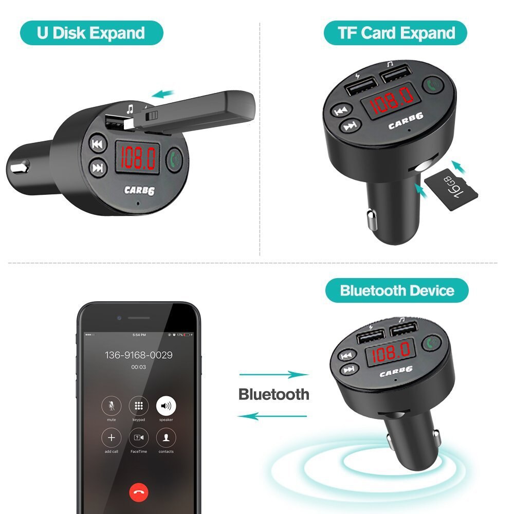 Fm Transmitter Φορτιστής Αυτοκινήτου 2 x USB,SD Bluetooth Handsfree Mp3 Player με Μικρόφωνο & AUX είσοδο - Car FM Modulator